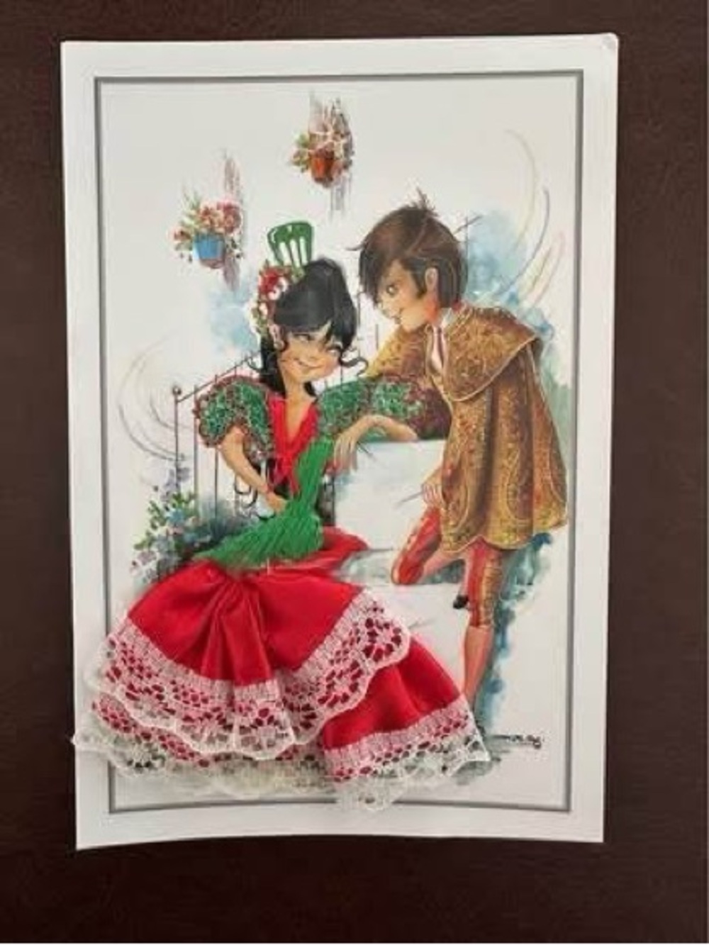 Postcard collectors Embroidered Spain Flamenco Dancer Couple